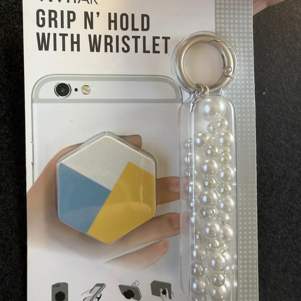 Grip N' Hold Phone Grip with Wristlet - Pearl Wristlet, Geometric Grip